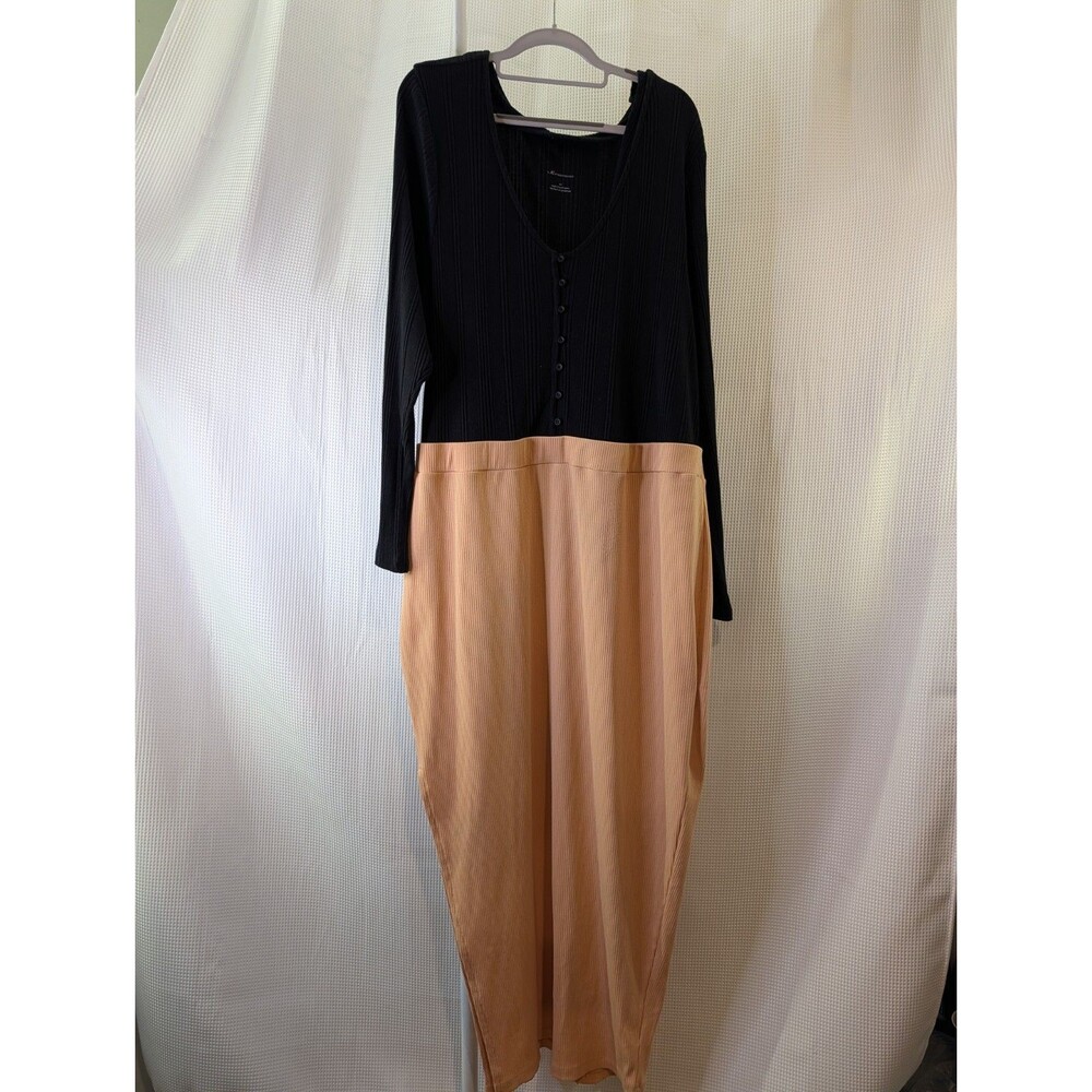 Anthropologie Ribbed Colorblock Maxi Dress Bodycon Black Blush Nude 2XL (F04)